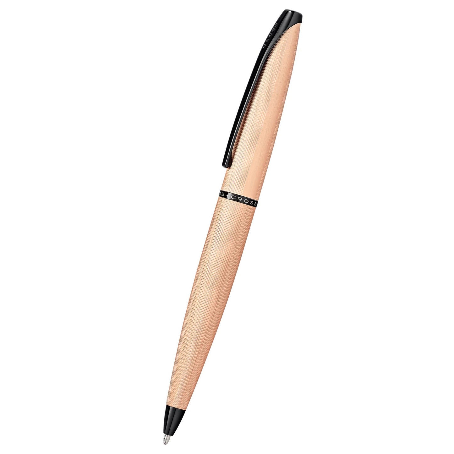 Cross ATX® Brushed Rose Gold with Machine-Turned, Diamond-Pattern Engraving with Polished Black PVD Appointments Ballpoint Pen