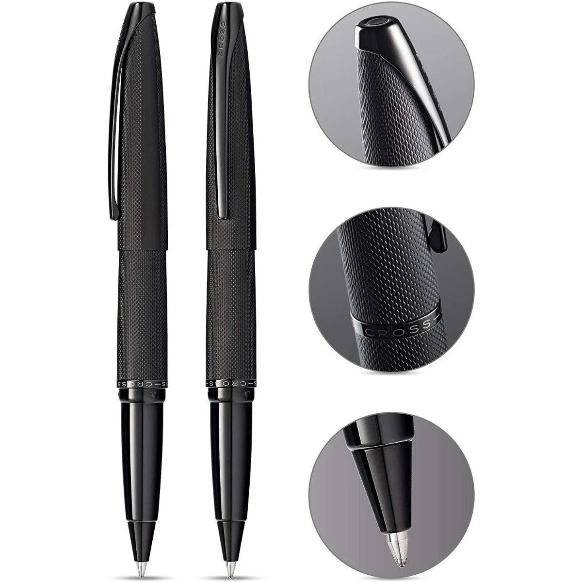Cross ATX® Brushed Black with Machine-Turned, Diamond-Pattern Engraving with Polished Black PVD Appointments Selectip Rollerball Pen