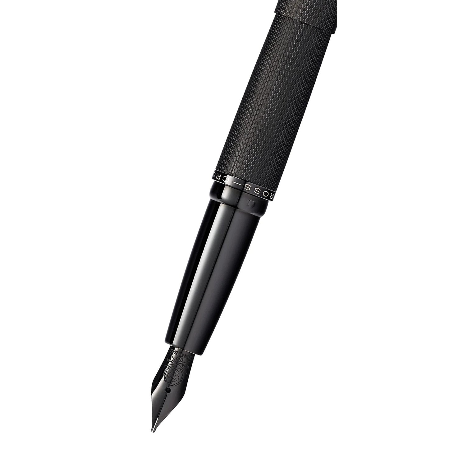 Cross ATX® Brushed Black with Machine-Turned, Diamond-Pattern Engraving with Polished Black PVD Appointments and Polished Black PVD Coated Stainless Steel Fine Nib Fountain Pen