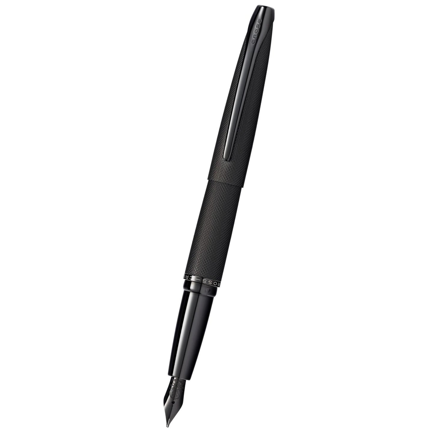 Cross ATX® Brushed Black with Machine-Turned, Diamond-Pattern Engraving with Polished Black PVD Appointments and Polished Black PVD Coated Stainless Steel Fine Nib Fountain Pen