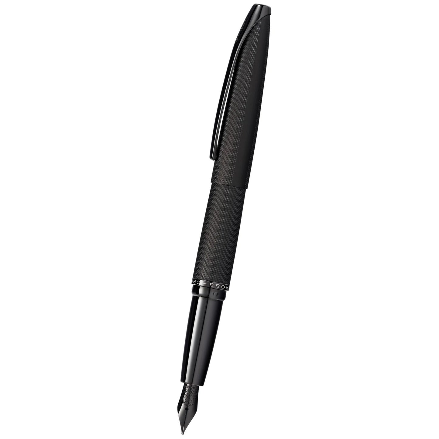 Cross ATX® Brushed Black with Machine-Turned, Diamond-Pattern Engraving with Polished Black PVD Appointments and Polished Black PVD Coated Stainless Steel Fine Nib Fountain Pen