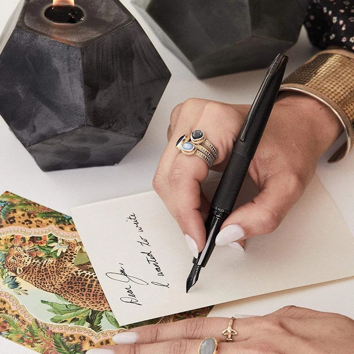 Cross ATX® Brushed Black with Machine-Turned, Diamond-Pattern Engraving with Polished Black PVD Appointments and Polished Black PVD Coated Stainless Steel Fine Nib Fountain Pen