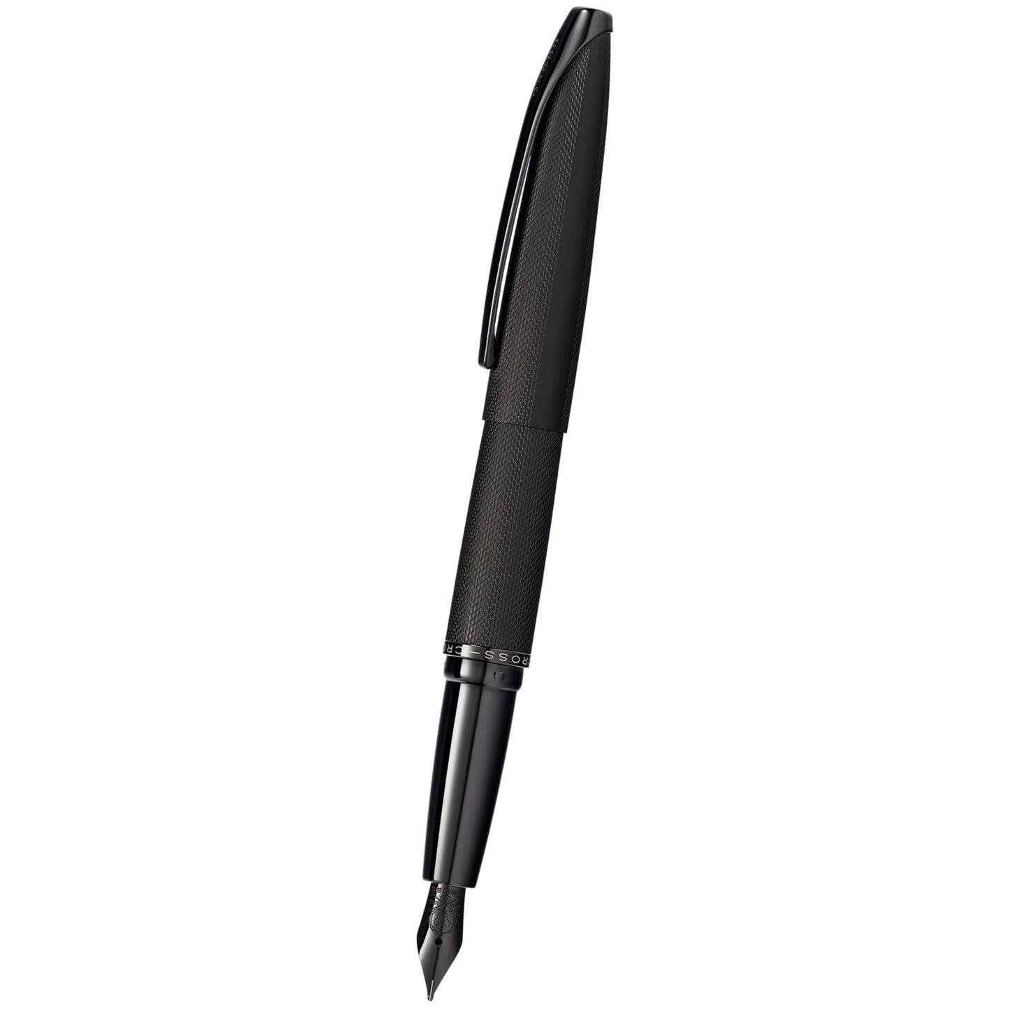Cross ATX® Brushed Black with Machine-Turned, Diamond-Pattern Engraving with Polished Black PVD Appointments and Polished Black PVD Coated Stainless Steel Medium Nib Fountain Pen