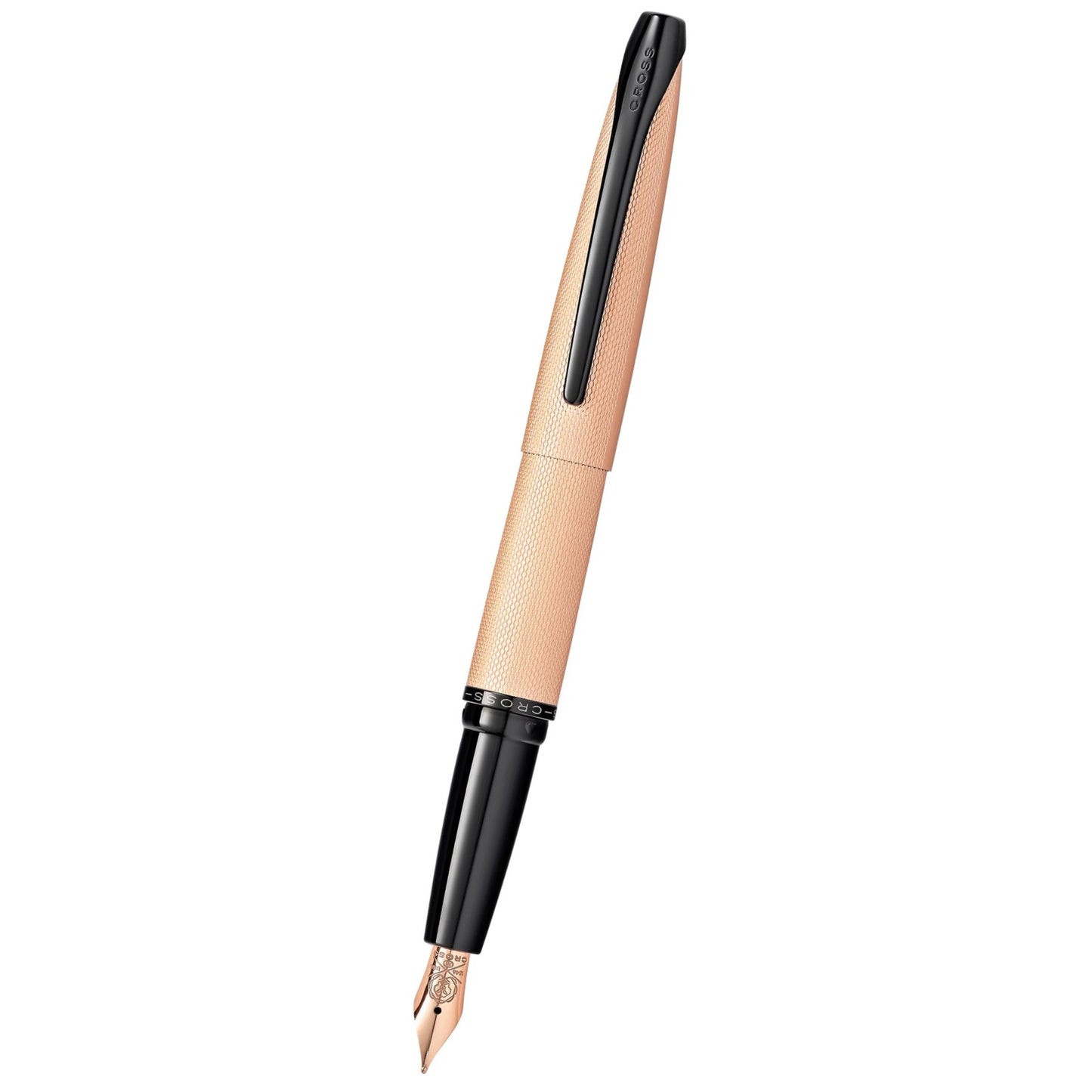 Cross ATX® Brushed Rose Gold with Machine-Turned, Diamond-Pattern Engraving with Polished Black PVD Appointments and Rose Gold PVD Coated Stainless Steel Fine Nib Fountain Pen