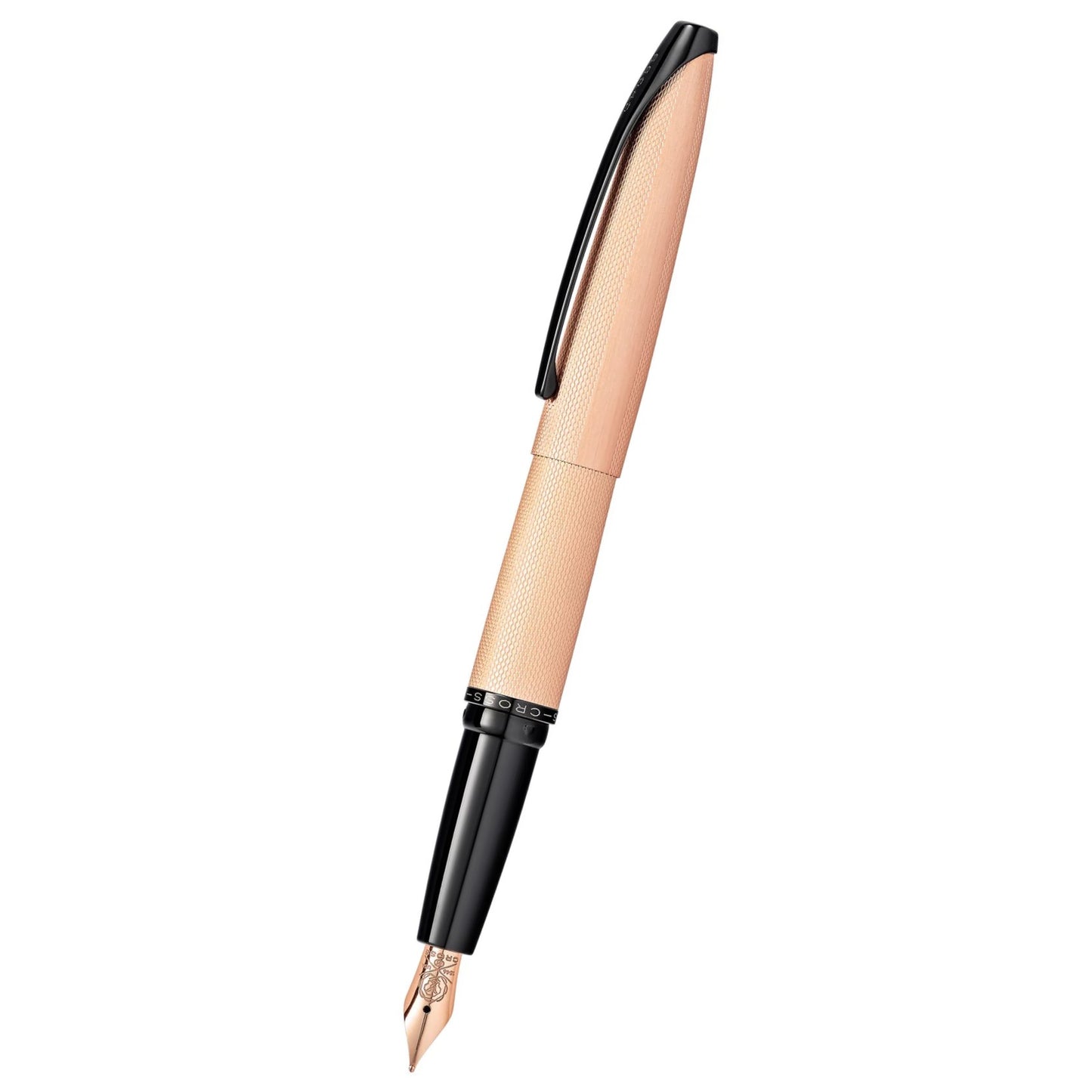 Cross ATX® Brushed Rose Gold with Machine-Turned, Diamond-Pattern Engraving with Polished Black PVD Appointments and Rose Gold PVD Coated Stainless Steel Fine Nib Fountain Pen