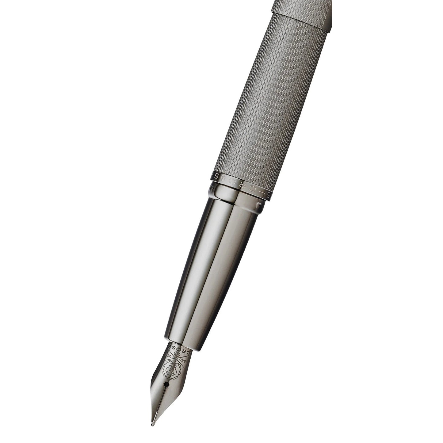 Cross ATX® Titanium Gray PVD Etched Diamond Pattern with Polished Titanium Gray PVD Appointments and Stainless Steel Fine Nib Fountain Pen