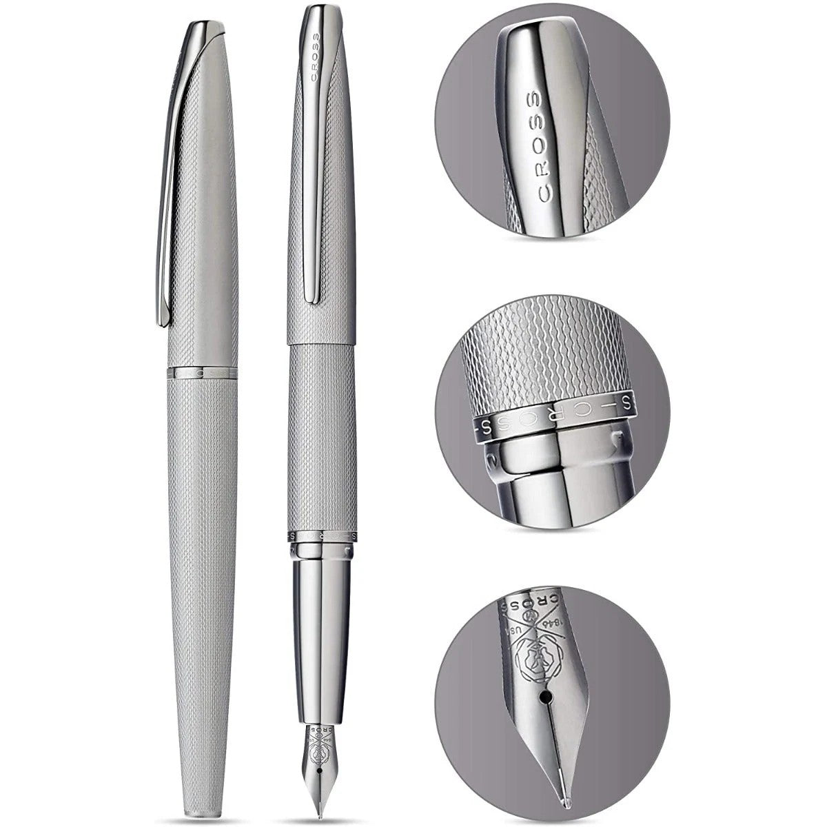 Cross ATX® Titanium Gray PVD Etched Diamond Pattern with Polished Titanium Gray PVD Appointments and Stainless Steel Medium Nib Fountain Pen