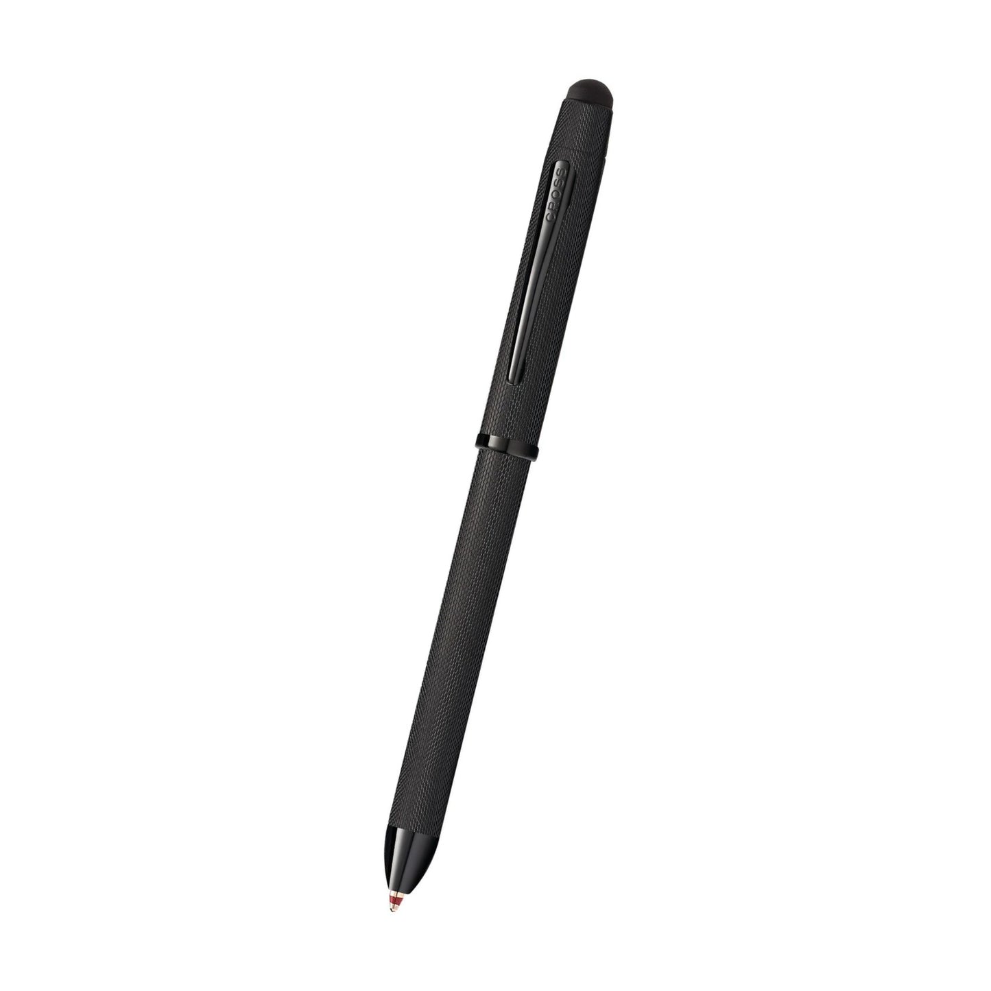 Cross Tech3+ Multi Function Pen. Brushed Black with Engraved Engine-Turned Diamond-Pattern Finish with Black PVD Appointments, 0.5mm lead and optional stylus.
