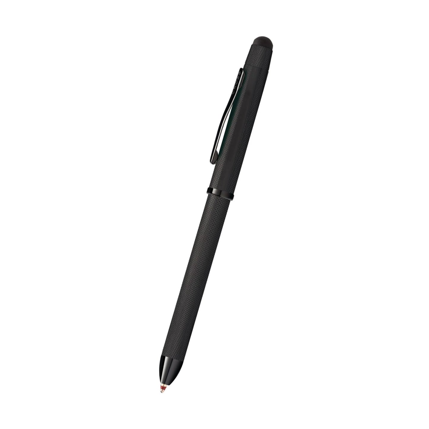 Cross Tech3+ Multi Function Pen. Brushed Black with Engraved Engine-Turned Diamond-Pattern Finish with Black PVD Appointments, 0.5mm lead and optional stylus.