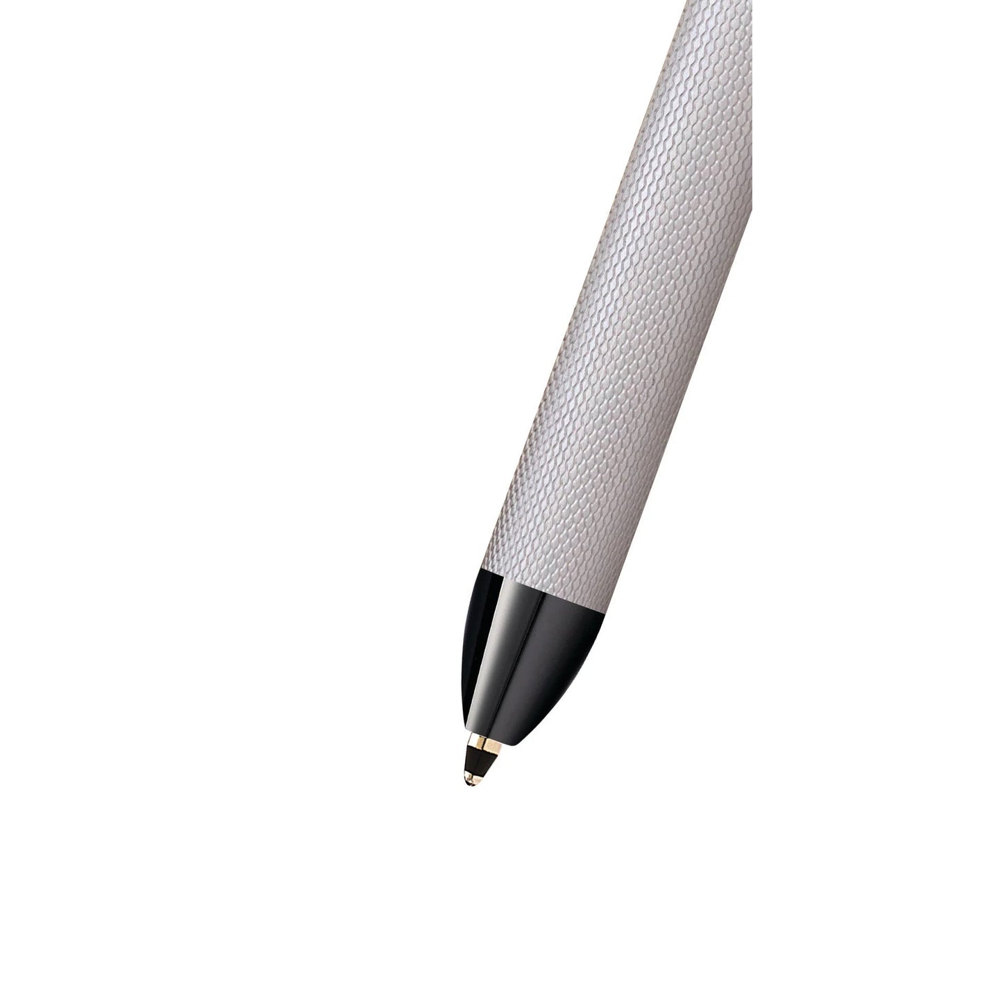 Cross Tech3+ Multi Function Pen. Brushed Chrome with Engraved Engine-Turned Diamond-Pattern Finish with Black PVD Appointments, 0.5mm lead and optional stylus.