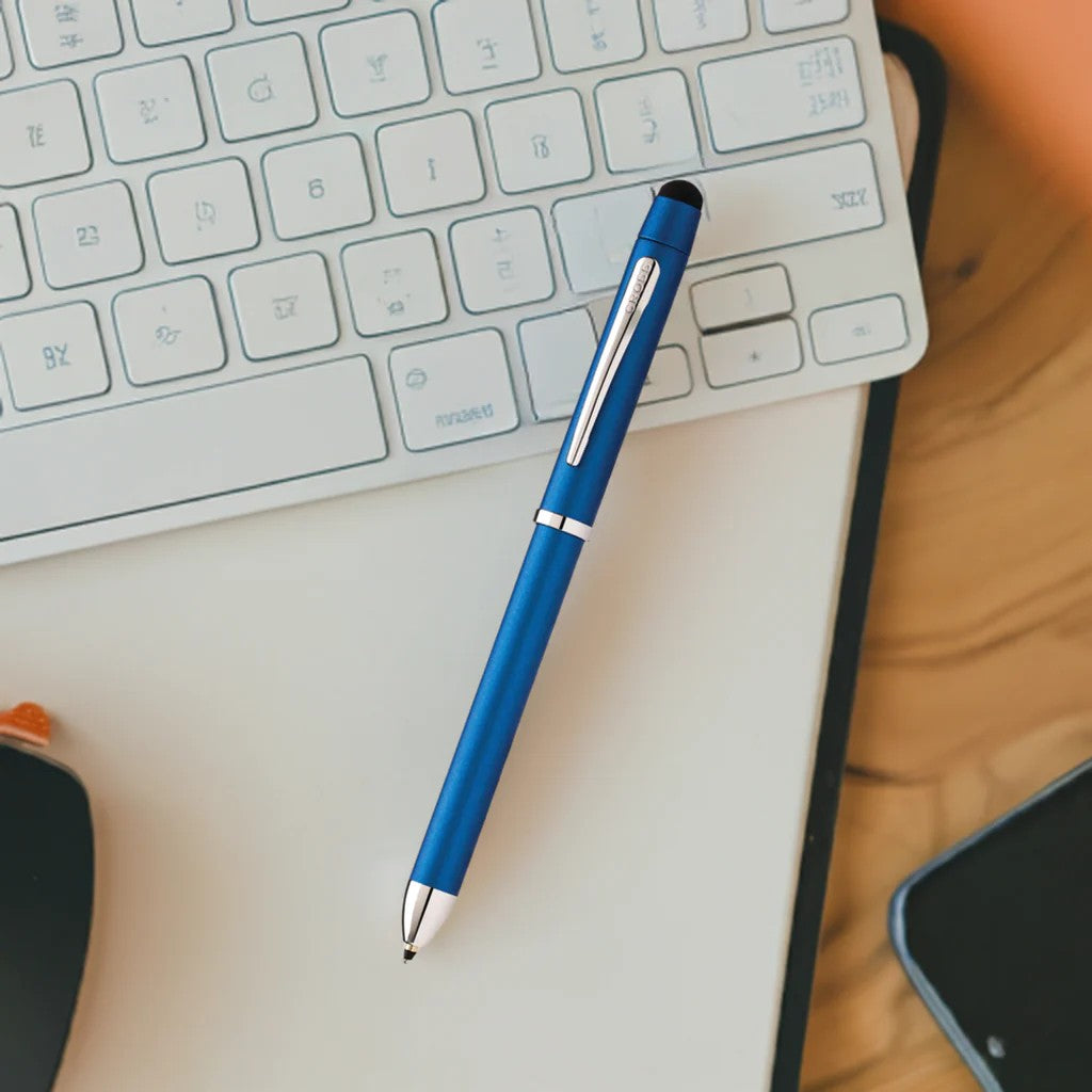 Cross Tech3+ Multi Function Pen. Metallic Blue with Polished Chrome Appointments, 0.5mm lead and optional stylus.