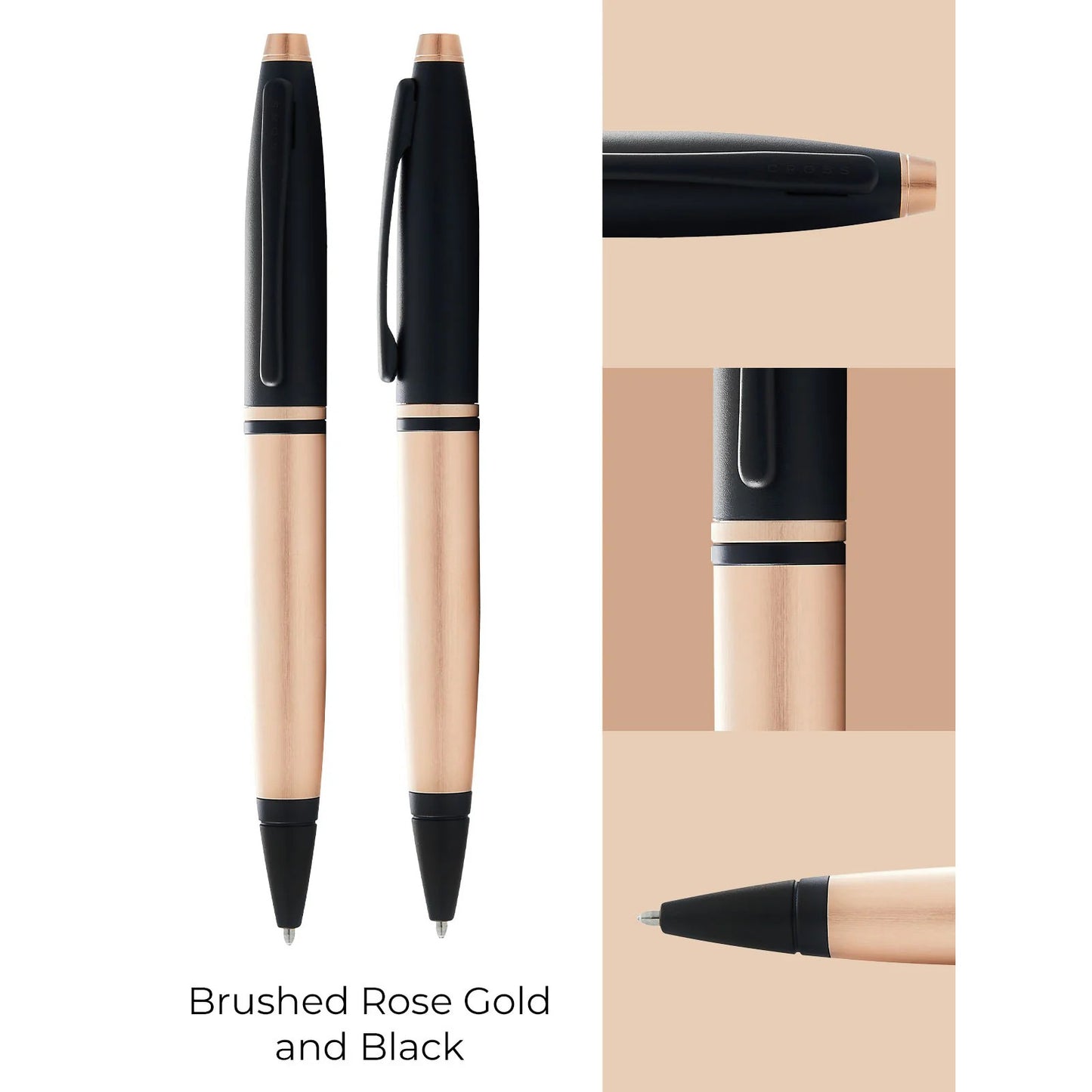Cross Calais™ Brushed Rose Gold and Black Lacquer with Black Lacquer Appointments Ballpoint Pen
