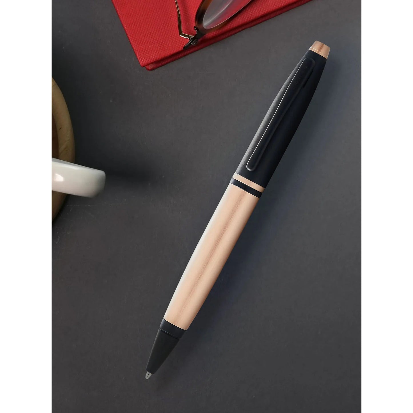 Cross Calais™ Brushed Rose Gold and Black Lacquer with Black Lacquer Appointments Ballpoint Pen