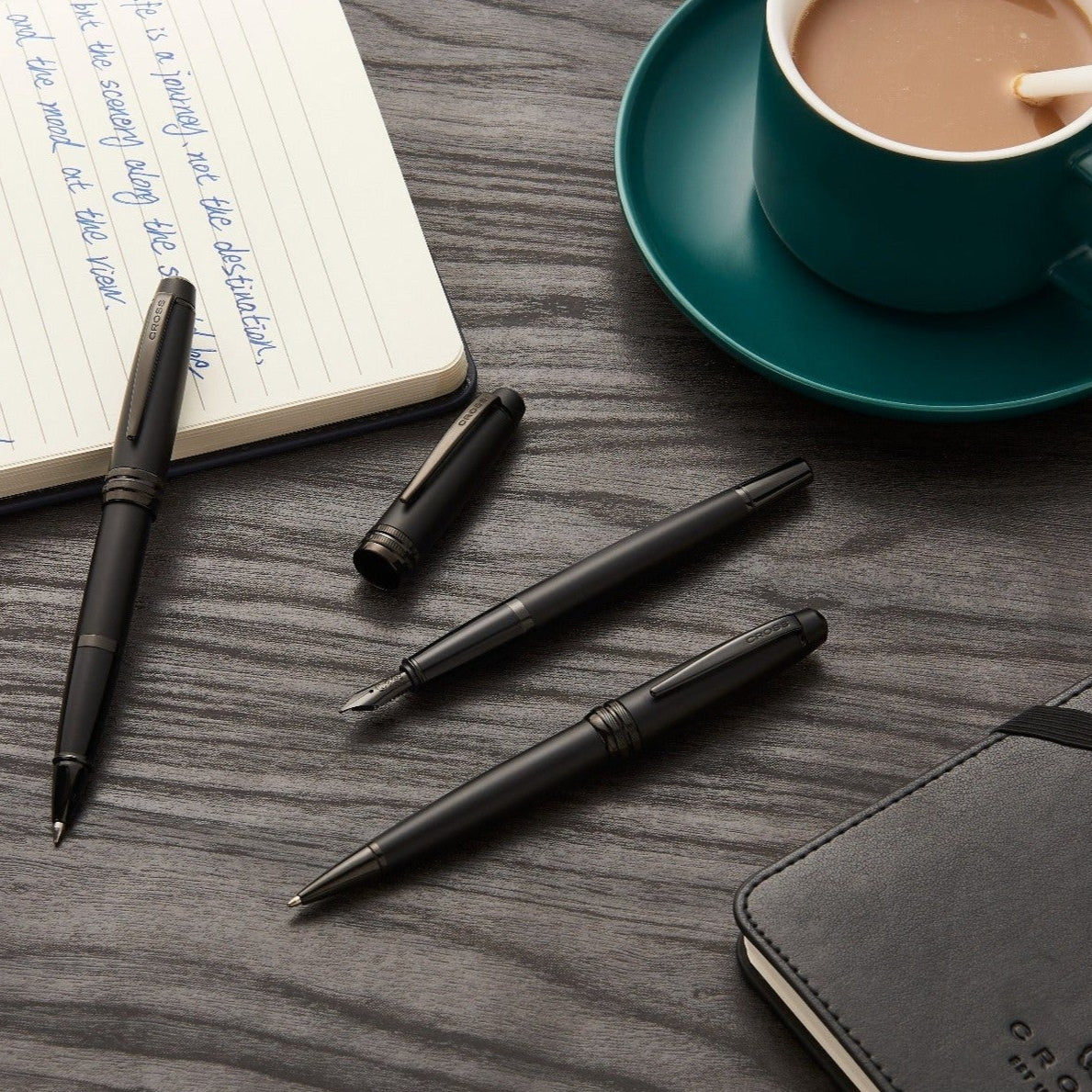 Cross Bailey™ Matte Black Lacquer with Polished Black PVD appointments and Polished Black PVD Coated Stainless Steel Fine Nib Fountain Pen