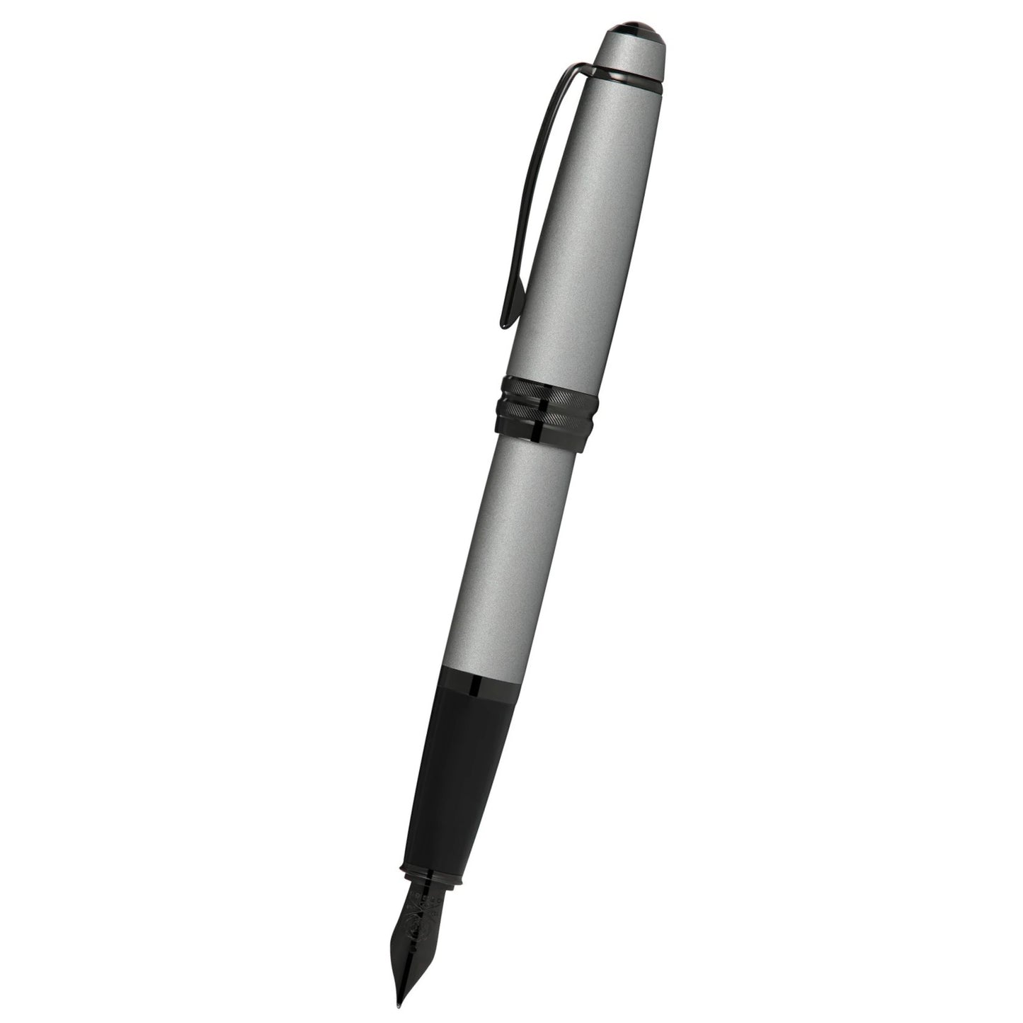 Cross Bailey™ Matte Gray Lacquer with Polished Black PVD appointments and Polished Black PVD Coated Stainless Steel Fine Nib Fountain Pen