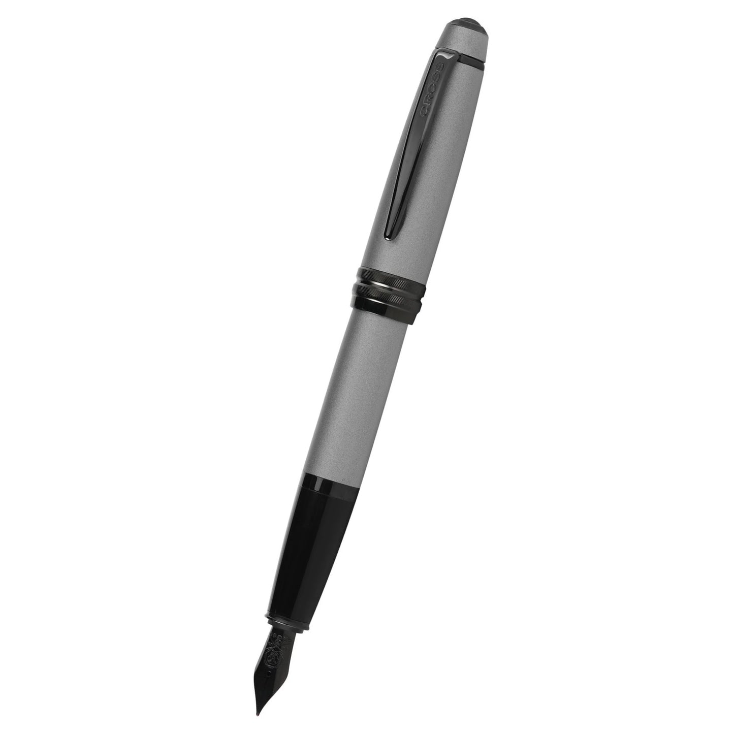 Cross Bailey™ Matte Gray Lacquer with Polished Black PVD appointments and Polished Black PVD Coated Stainless Steel Medium Nib Fountain Pen