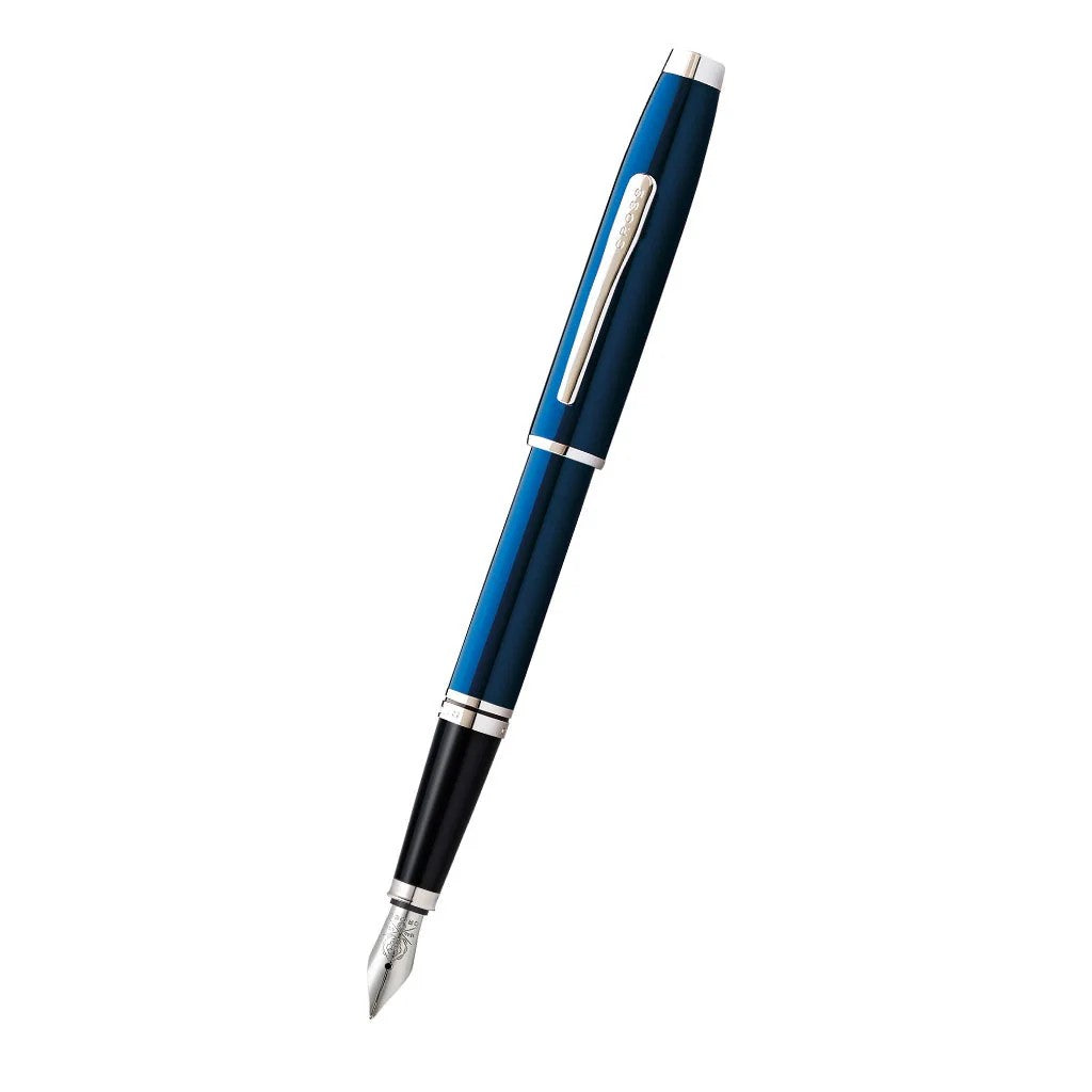 Coventry Blue Lacquer with Polished Chrome Appointments Fine Nib Fountain Pen