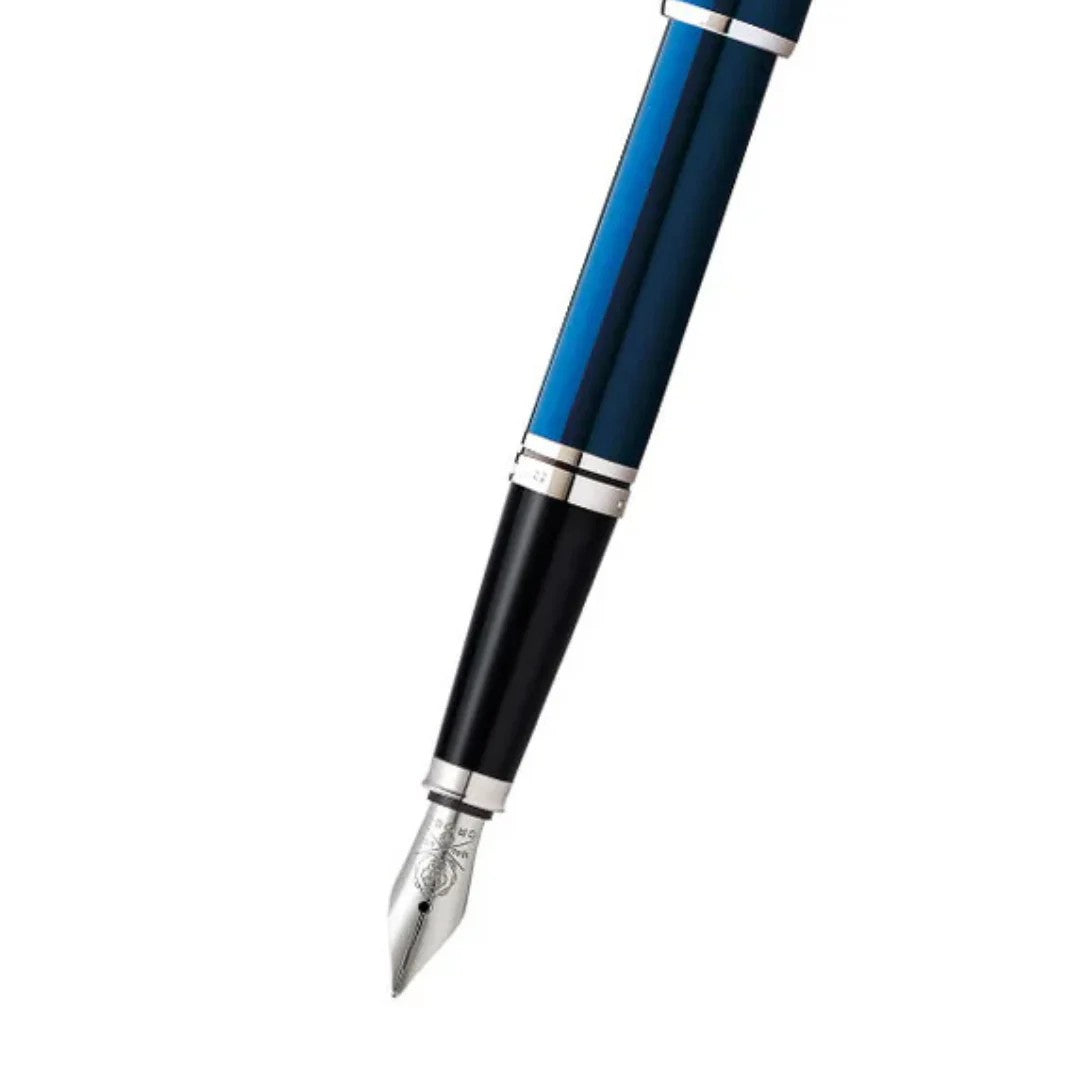 Coventry Blue Lacquer with Polished Chrome Appointments Fine Nib Fountain Pen