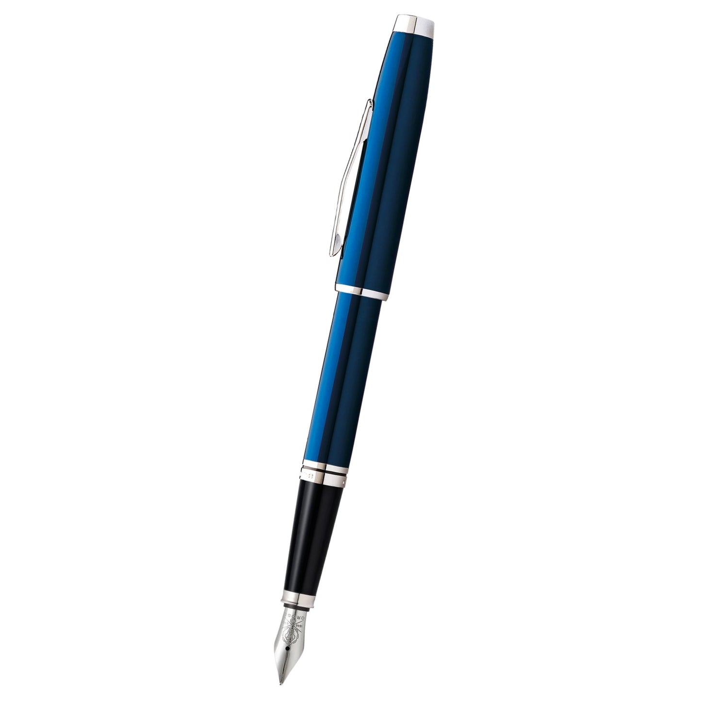 Coventry Blue Lacquer with Polished Chrome Appointments Fine Nib Fountain Pen