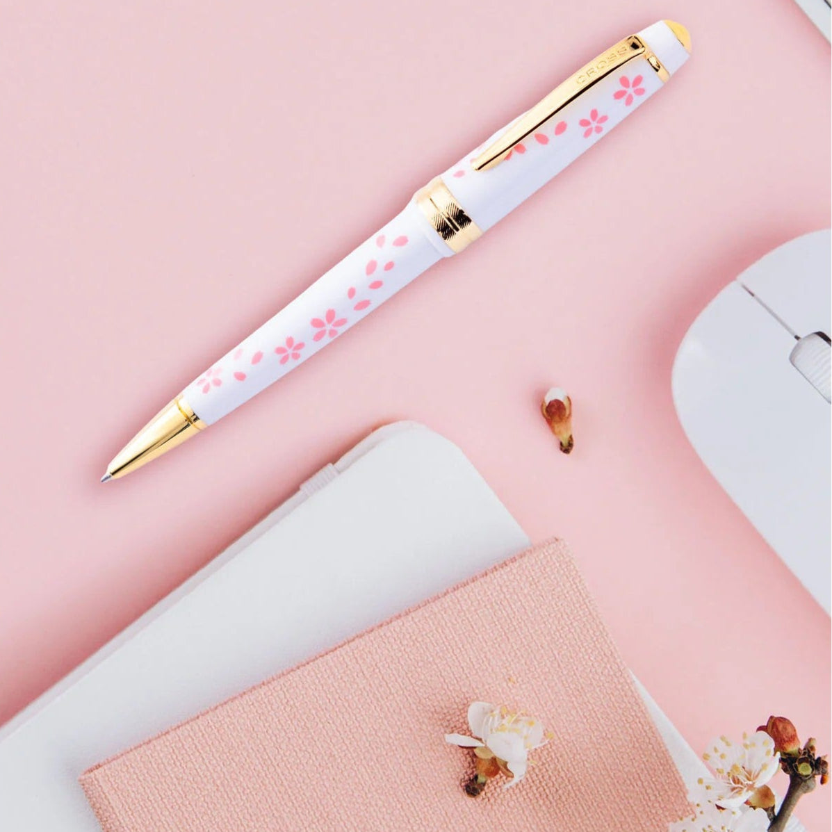 Cross Bailey Light Cherry Blossom Glossy White Resin with Gold PVD Appointments Ballpoint Pen