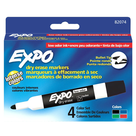 Expo 82074 2 Low Odor Dry Erase Marker, Bullet Tip, 4 Color Set