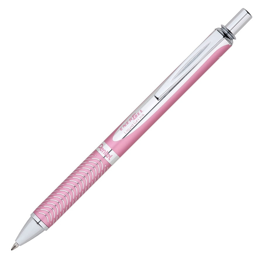 Pentel BL407P-A EnerGel Alloy RT Premium Liquid Gel Pen, Medium Line, Metal Tip, Pink Barrel, Bla...