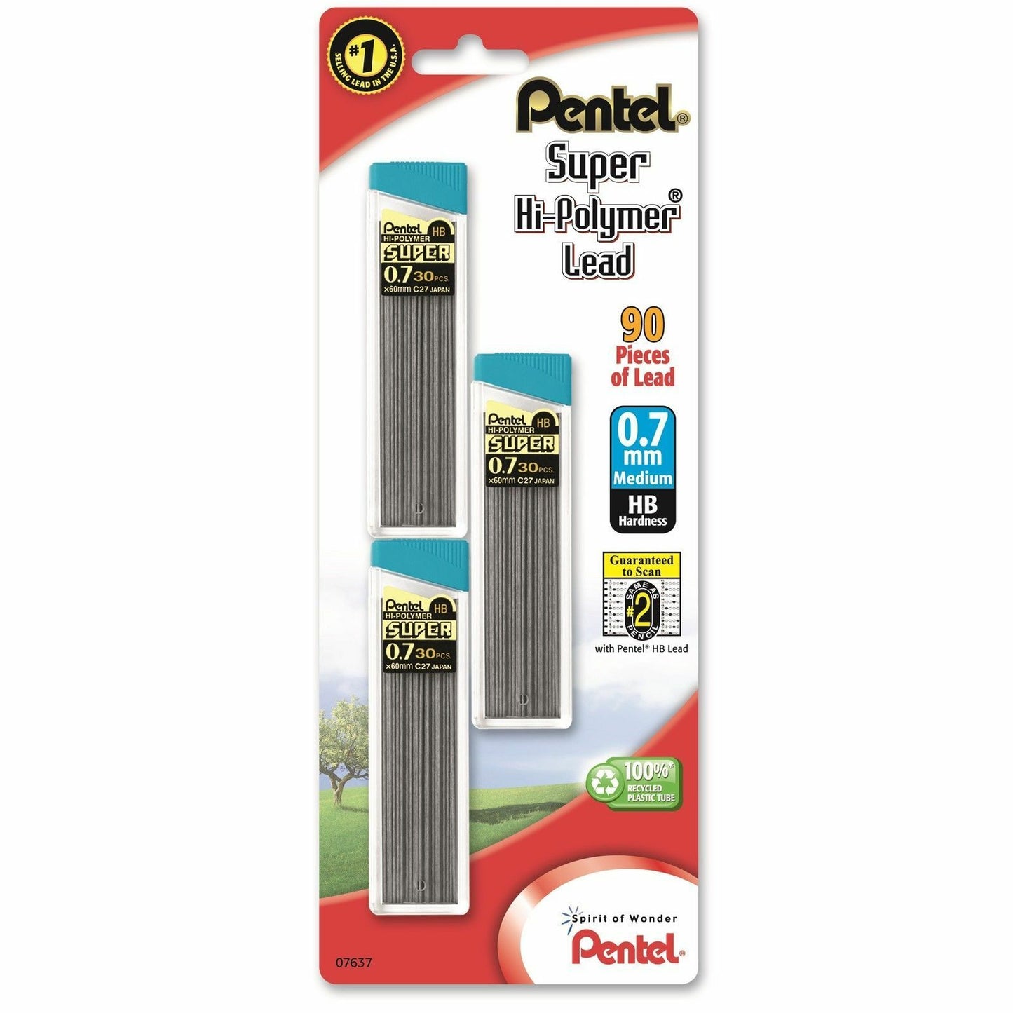 Pentel C27BPHB3-K6 Super Hi-Polymer 0.7mm Med Lead 30/pcs , 3pk