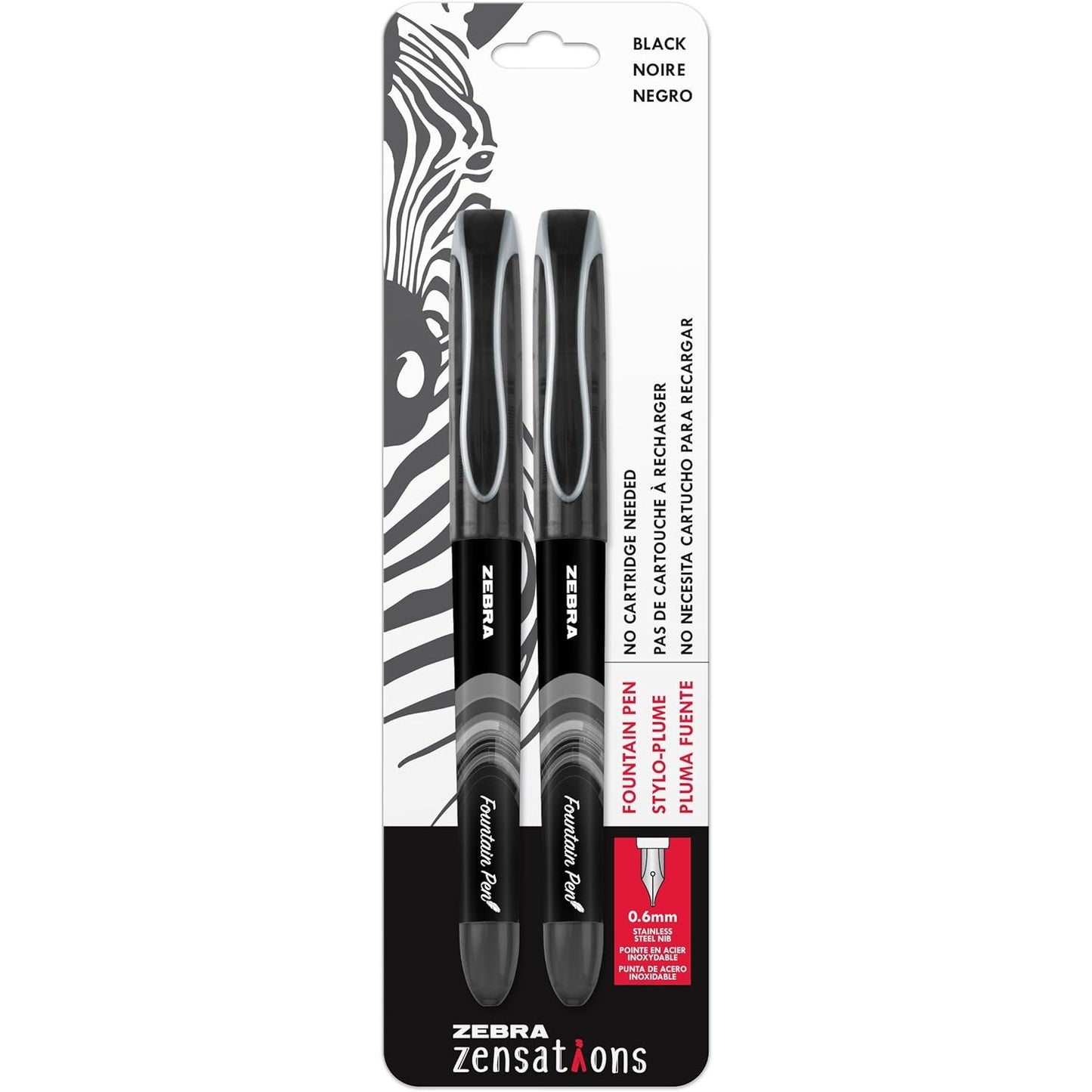 Zebra 04112 Zensations Fountain Pen 0.6mm Black 2Pk