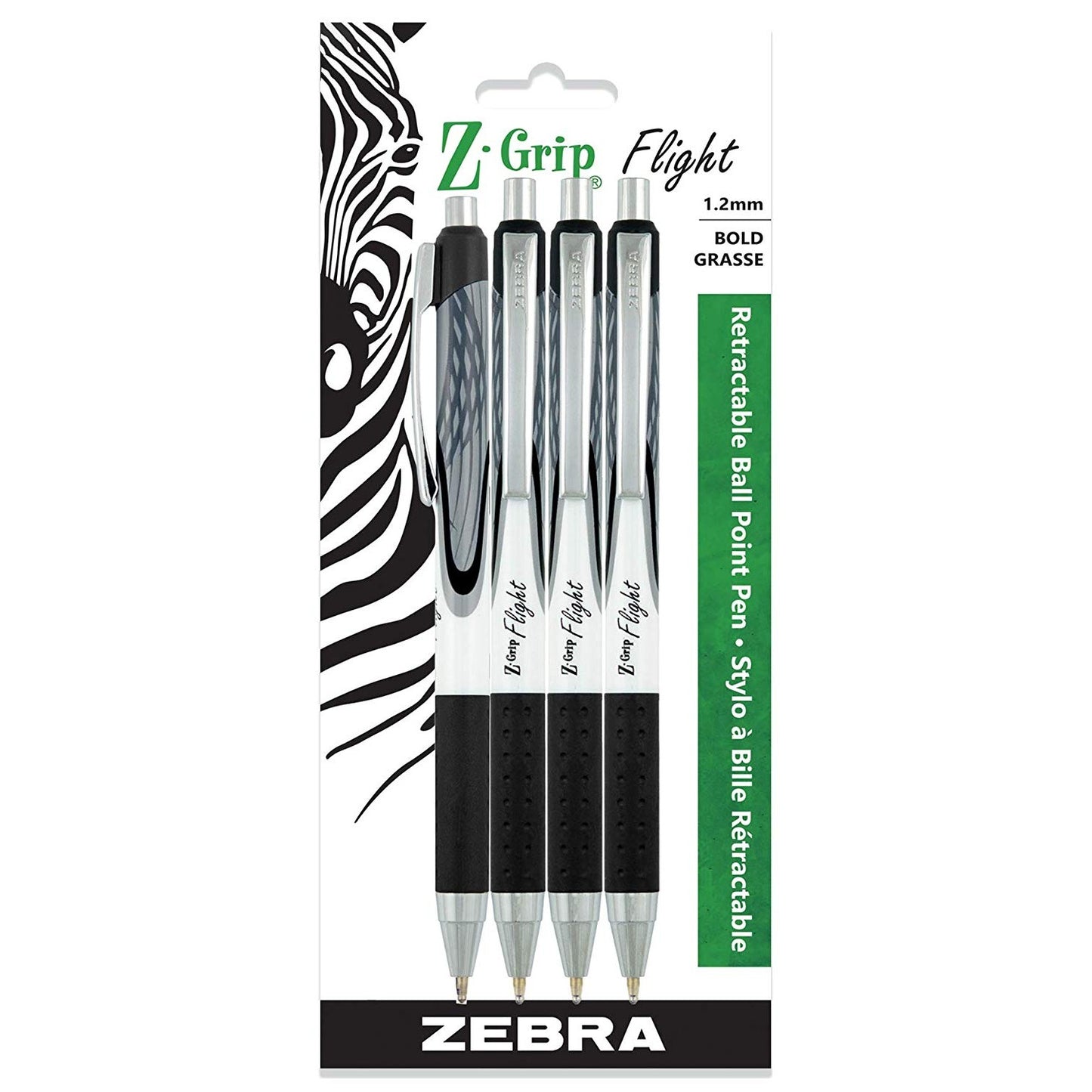 Zebra 21914 Z-Grip Flight Retractable Ballpoint 1.2mm Black 4PK