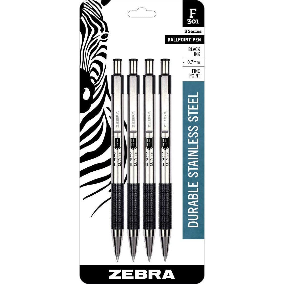 Zebra 27114 F-301 Retractable Ballpoint 0.7mm Black 4pk