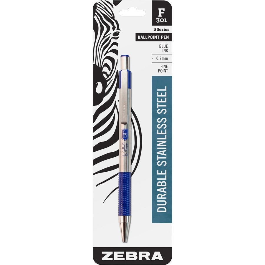 Zebra 27121 F-301 Retractable Ballpoint 0.7mm Blue 1pk