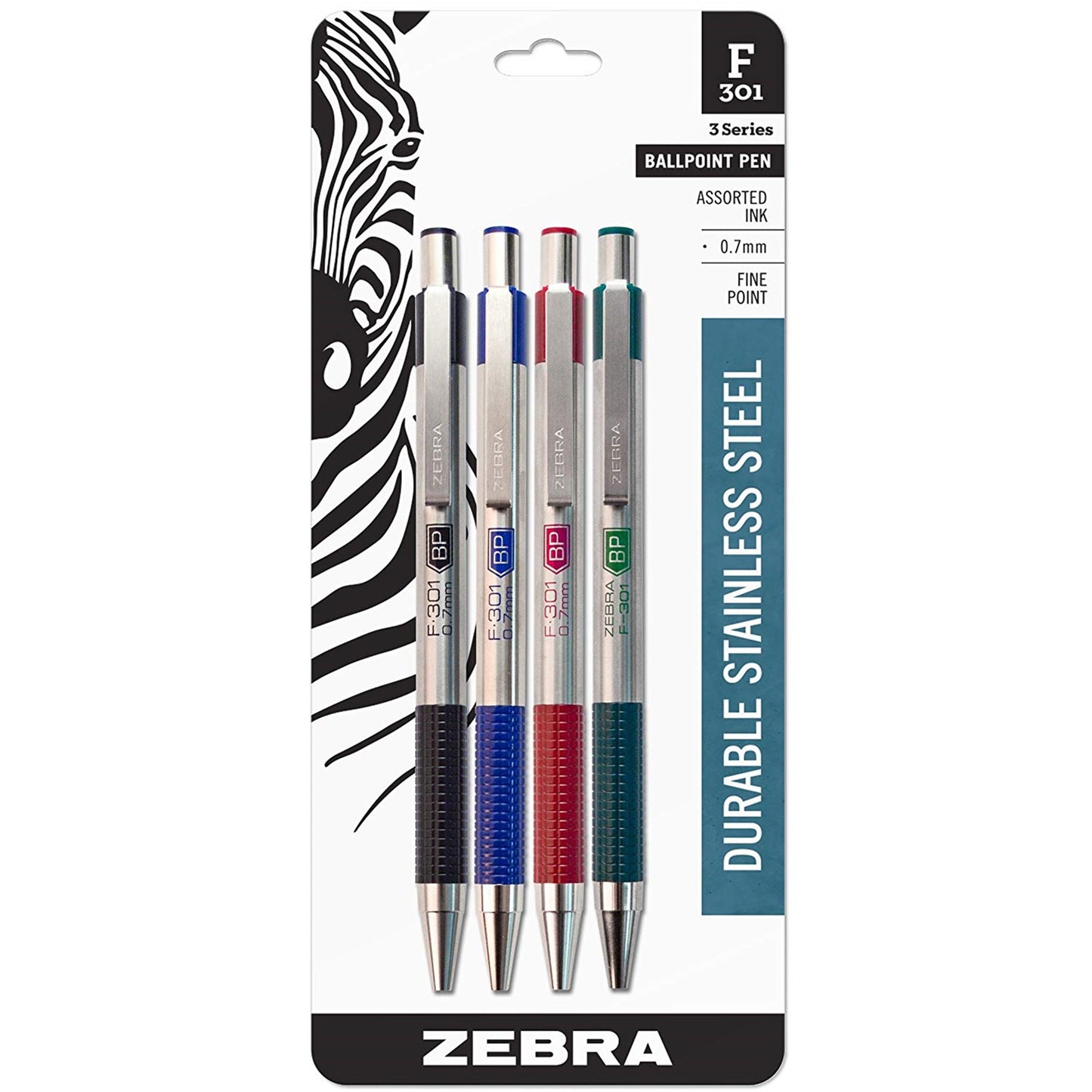Zebra 27174 F-301 Retractable Ballpoint 0.7mm Assorted 4pk