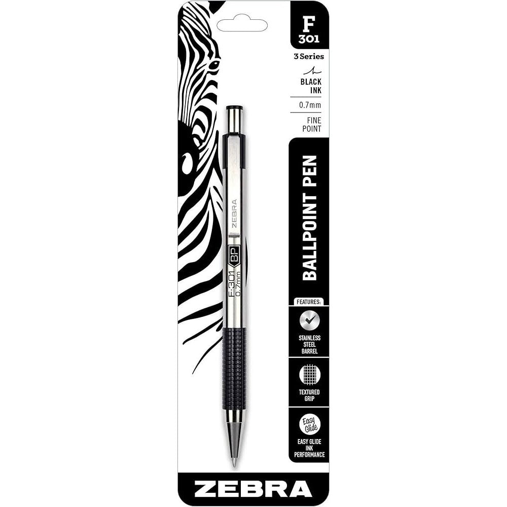 Zebra 27211 F-301 Medium Retractable Ballpoint 1.0mm Black 1pk