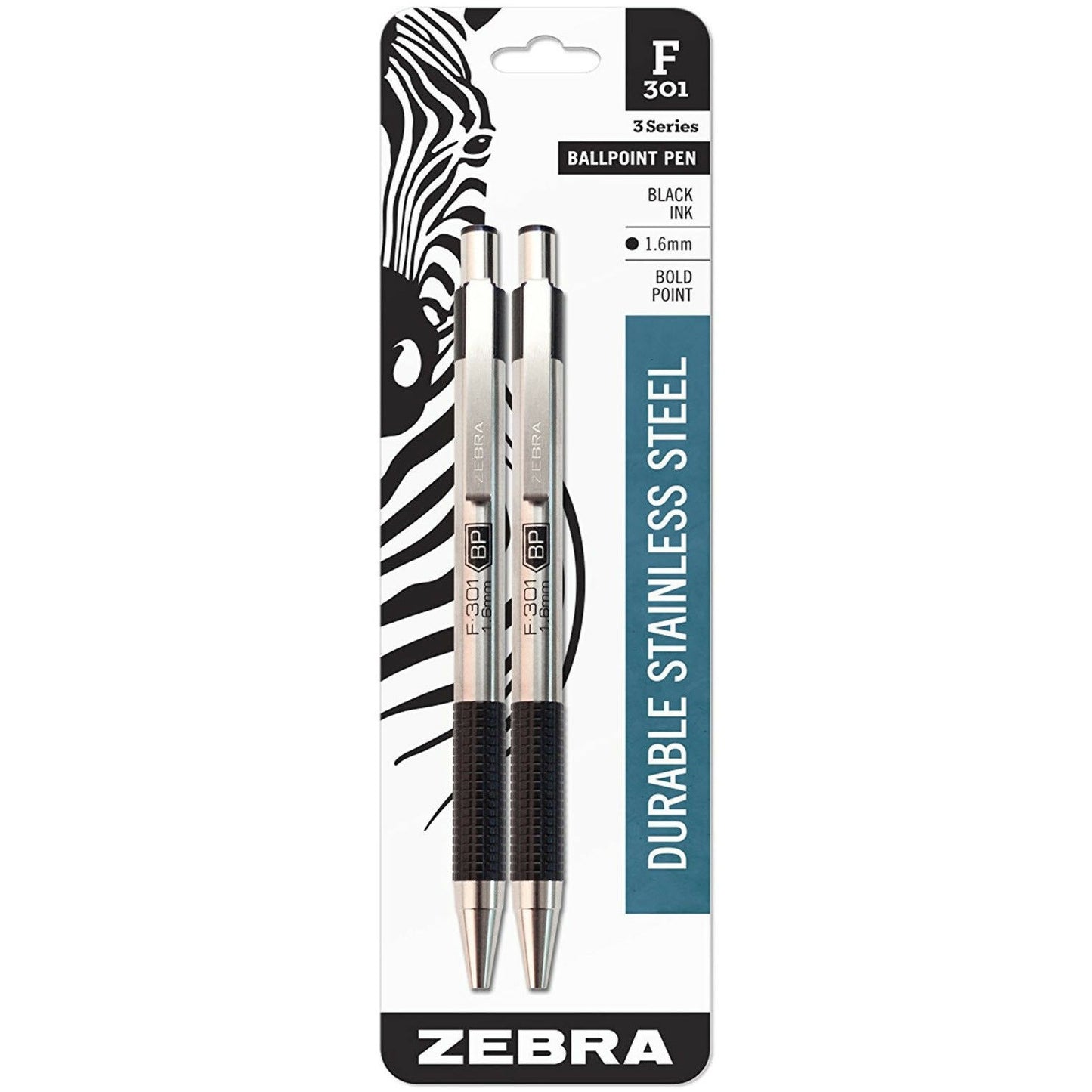 Zebra 27312 F-301 Bold Retractable Ballpoint 1.6mm Black 2pk
