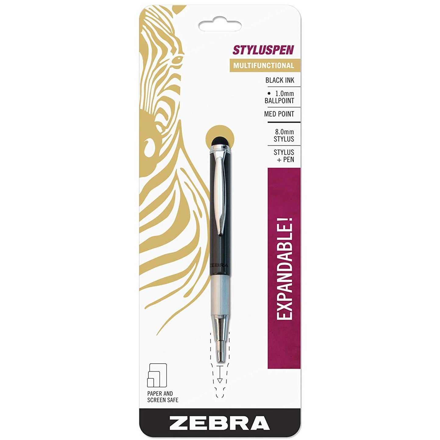 Zebra 33601 StylusPen Telescopic Ballpoint 1.0mm Slate Grey 1pk