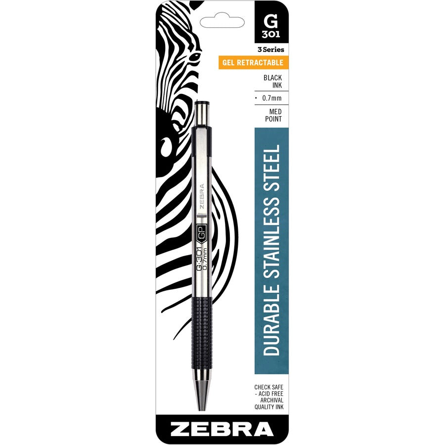 Zebra 41311 G-301 Gel Retractable 0.7mm Black 1pk with Refill