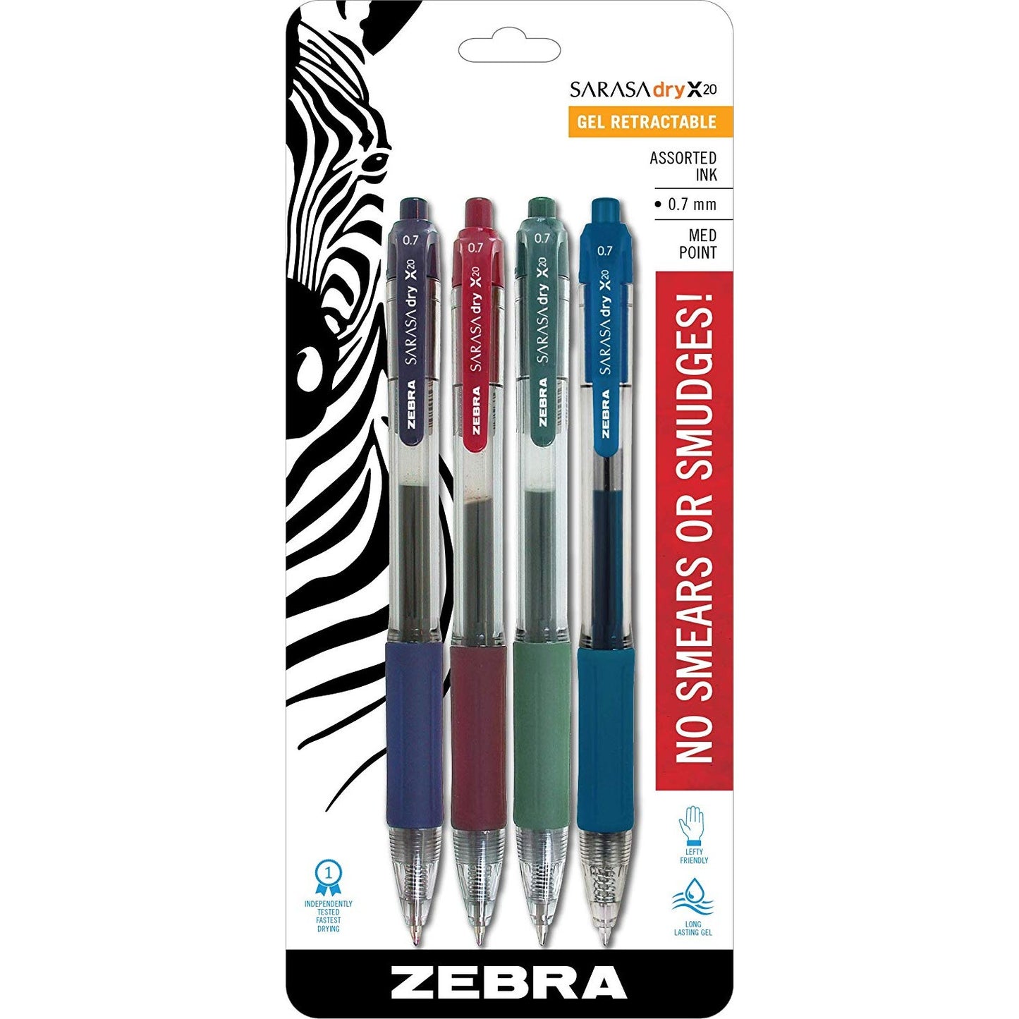 Zebra 46894 Sarasa Gel Retractable RDI 0.7mm Assorted 4pk