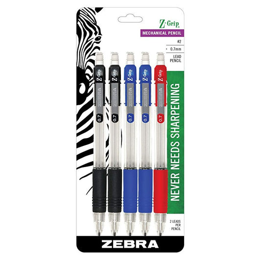 Zebra 52405 Z-Grip Mechanical Pencil 0.7mm Assorted 5pk