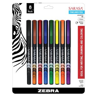 Zebra 66108 Sarasa Fineliner Pen 0.8mm Assorted 8pk