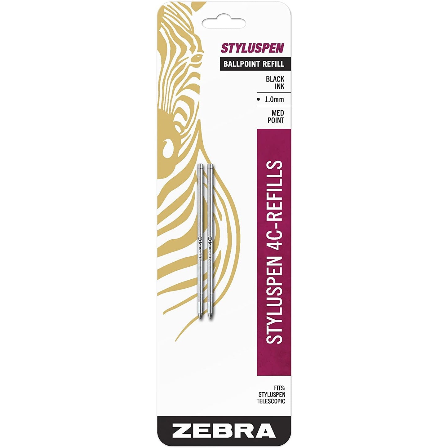 Zebra 84412 Telescopic Refill 1.0mm 4C Black 2pk