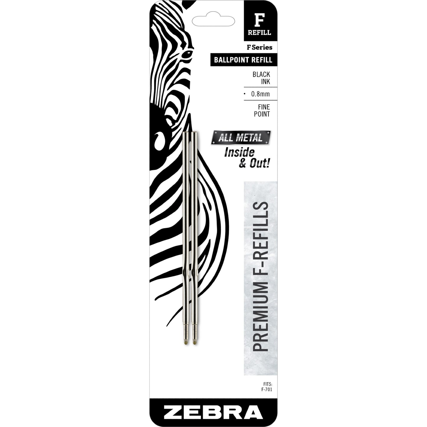 Zebra 89112 All Metal F-Refill 0.8mm Black 2Pk