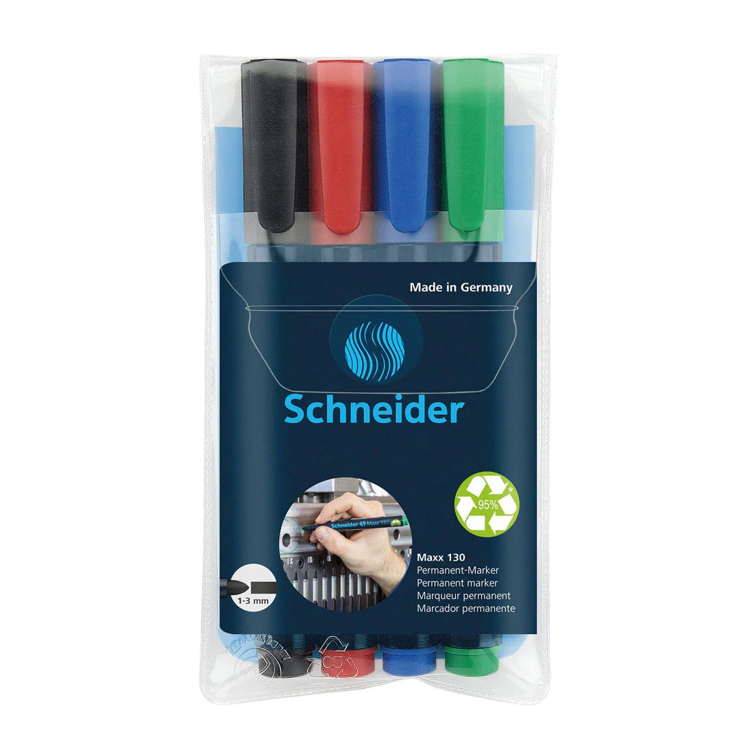 SCHNEIDER MAXX 130, MARKER, WALLET 4 X ASSORTED (BLACK, RED, BLUE, GREEN)