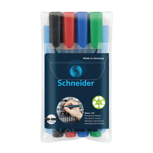 SCHNEIDER MAXX 130, MARKER, WALLET 4 X ASSORTED (BLACK, RED, BLUE, GREEN)