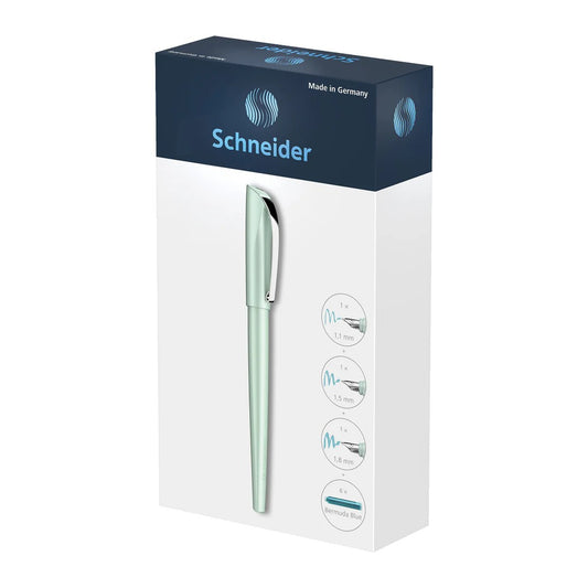 SCHNEIDER CALLISSIMA MINT GIFT SET, CALLIGRAPHY FOUTAIN PEN, BERMUDA BLUE INK CARTRIDGE