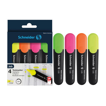 SCHNEIDER JOB, 1-5MM, HIGHLIGHTER,WALLET X 4 (YELLOW, ORANGE, PINK, GREEN)