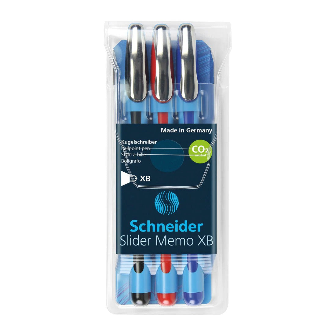 SCHNEIDER SLIDER MEMO, BALLPOINT PEN, WALLET X 3, ASSORTED (BLACK, RED, BLUE), XB