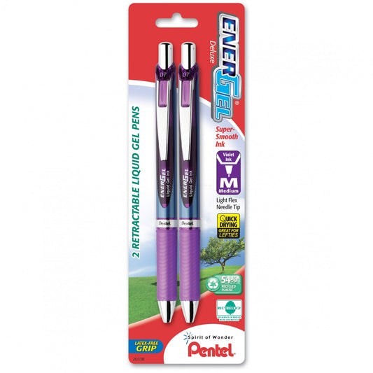 Pentel Energel Deluxe Rtx Retract Refillable Liq Med Needle Tip 2/Pk Violet