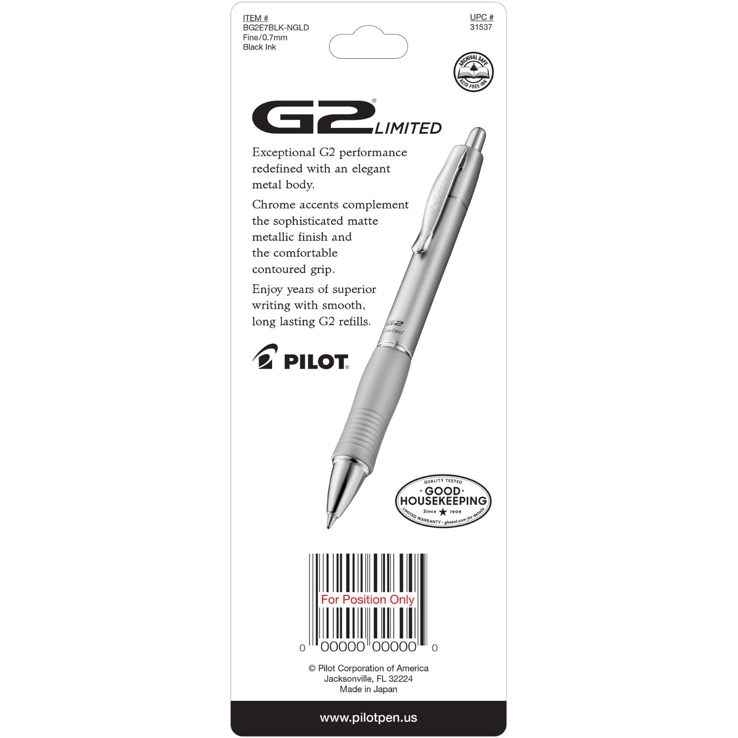 Pilot 31537 BG2E7 G2 Limited RT Gel Roller, Champagne Gold Barrel, Fine
