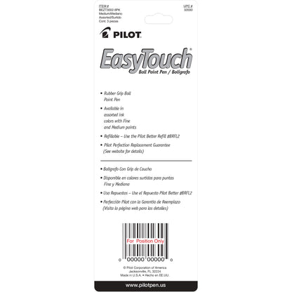 Pilot 32030 EZT Easy Touch Ball-Point Pen, Medium, 3pk