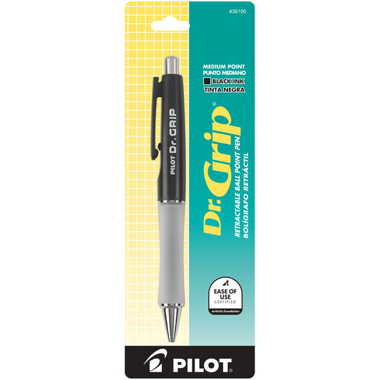 Pilot 36100 BDG Dr. Grip Ball-Point Pen, Black Barrel, Black Ink, Medium Pt